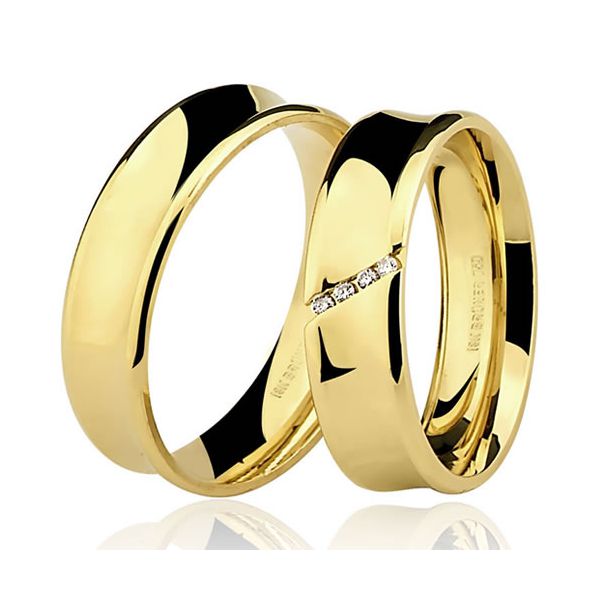 Aliança de Ouro com Brilhantes côncava largura 6.0mm